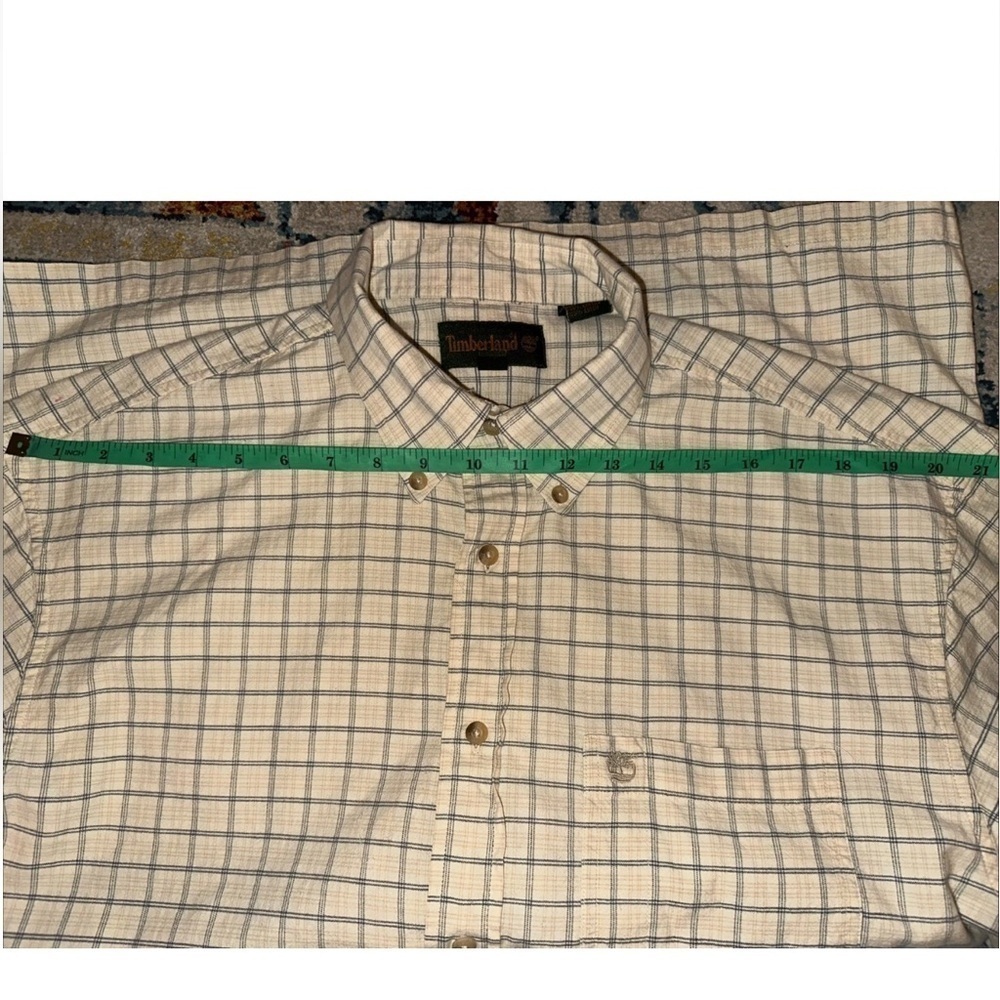 Timberland Shirt Men's Size L Yellow Plaid Button Down 100% Cotton Short Sleeve - Picture 6 of 8